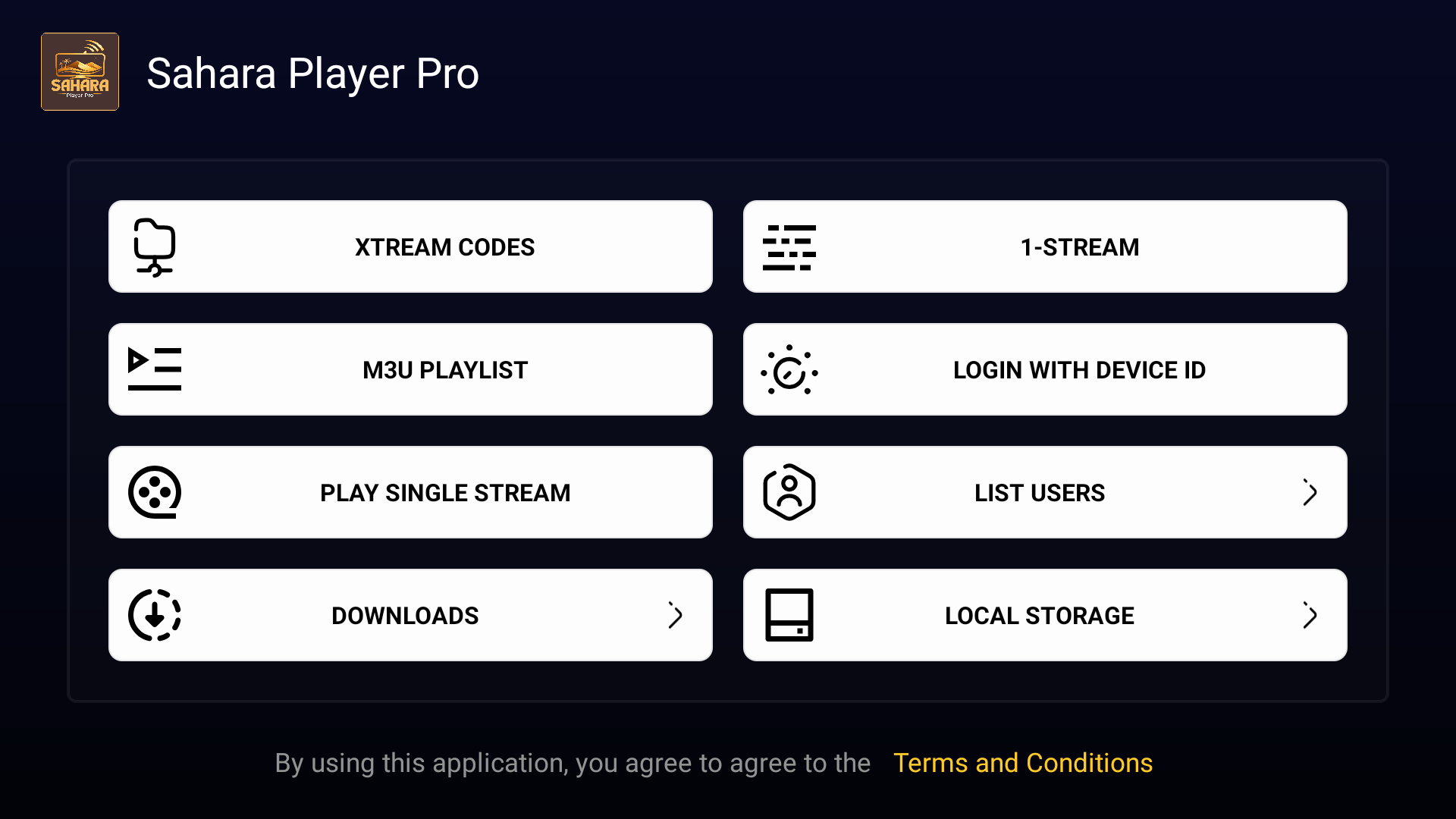 Sahara Player Pro home screen